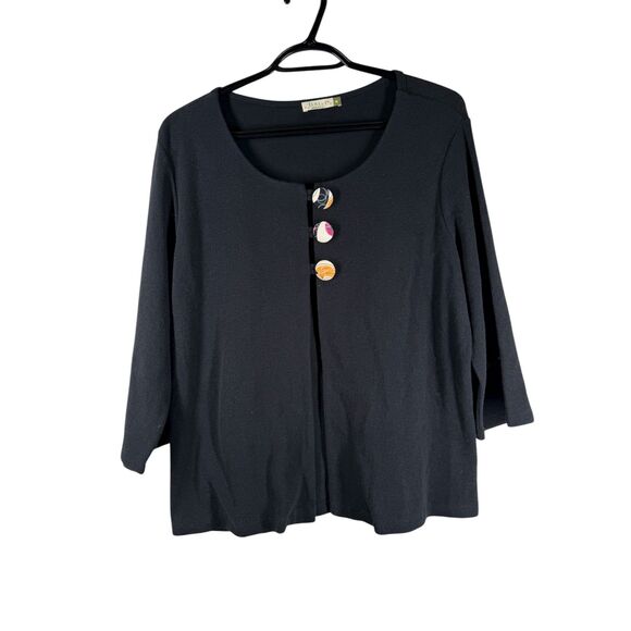 Chalet Et Ceci Womens Black Cardigan Sz M Boho Lagenlook Artsy Cotton USA - Picture 1 of 8
